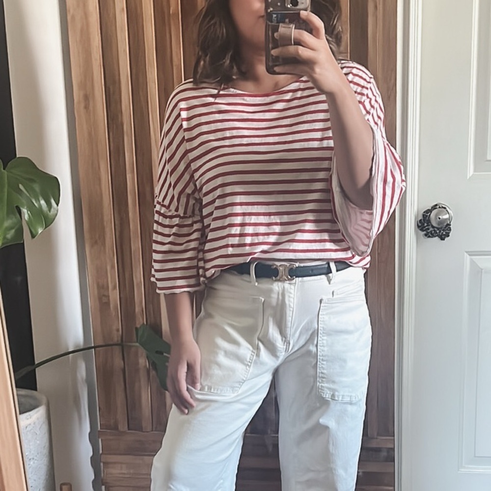 LEON & HARPER Dolman Flutter Sleeve Boxy Striped Tee. Size M